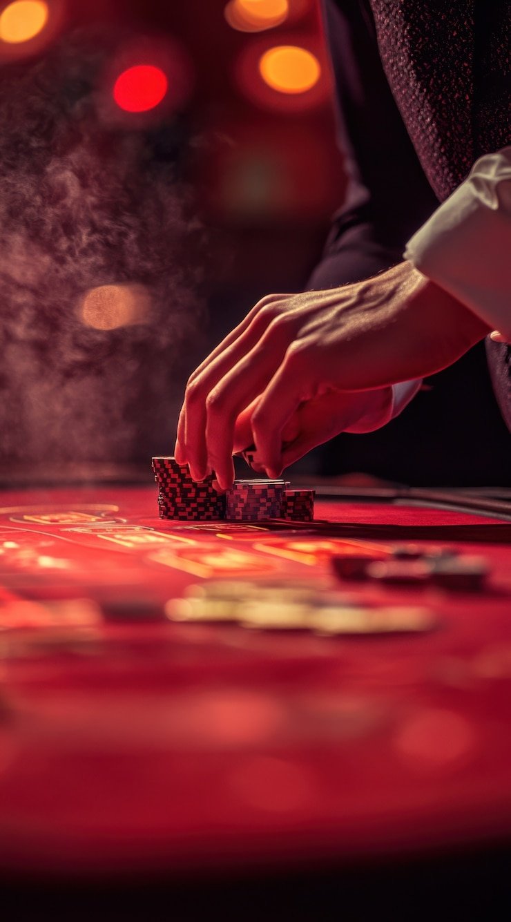 Live-dealer blackjack table with multi-camera studio setup showing dealer hands and digital betting interface